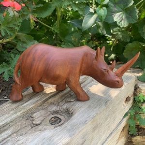 Vintage 1970s Carved Teak Wood Rhino